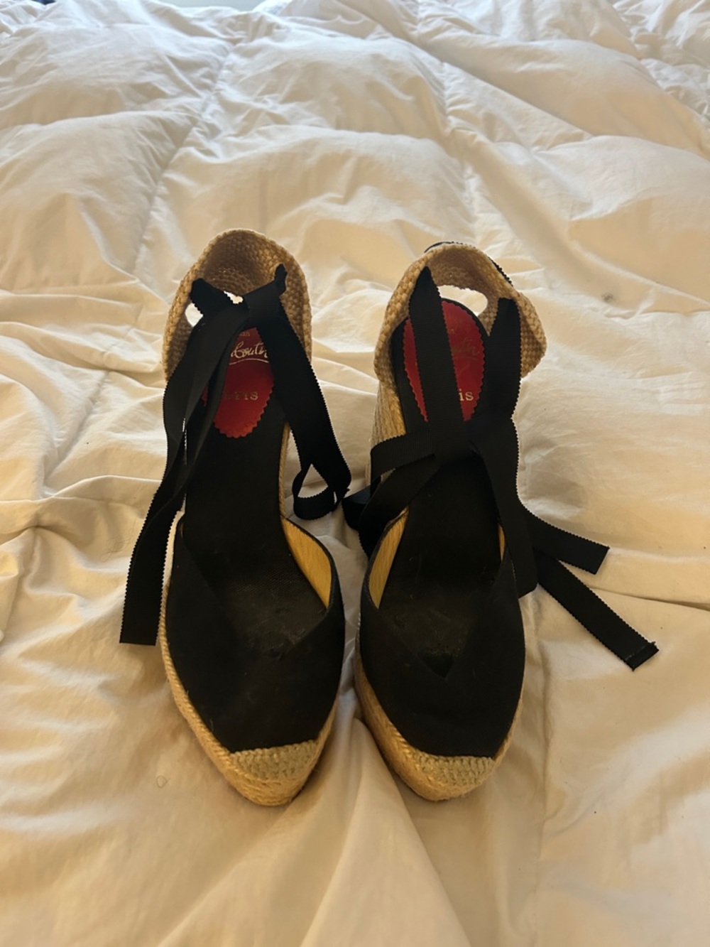 Black Espadrille Wedge Sandals with Ankle Tie